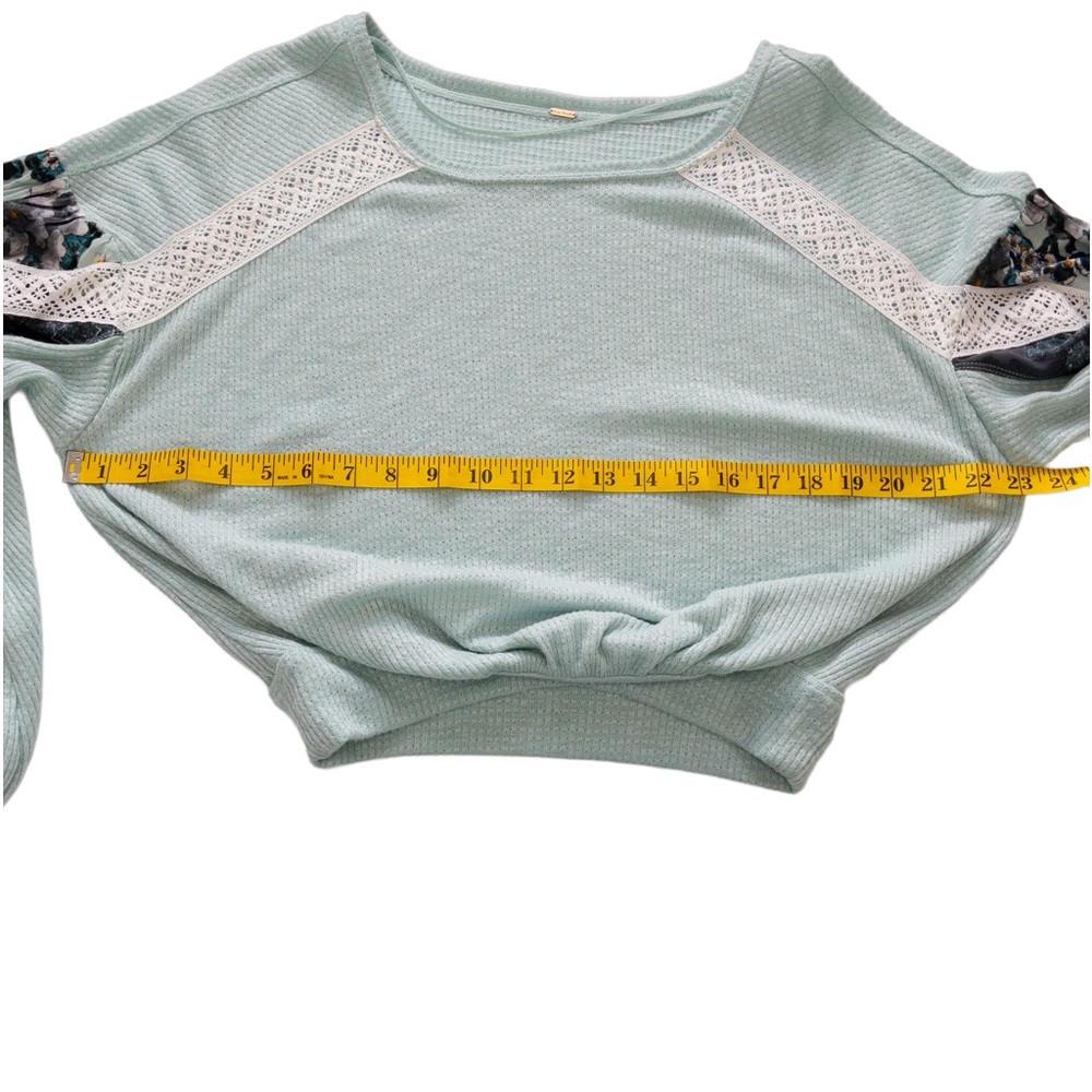 Free People Casual Clash Thermal Knit Tunic Top Mint Green Balloon Sleeve - Picture 10 of 12
